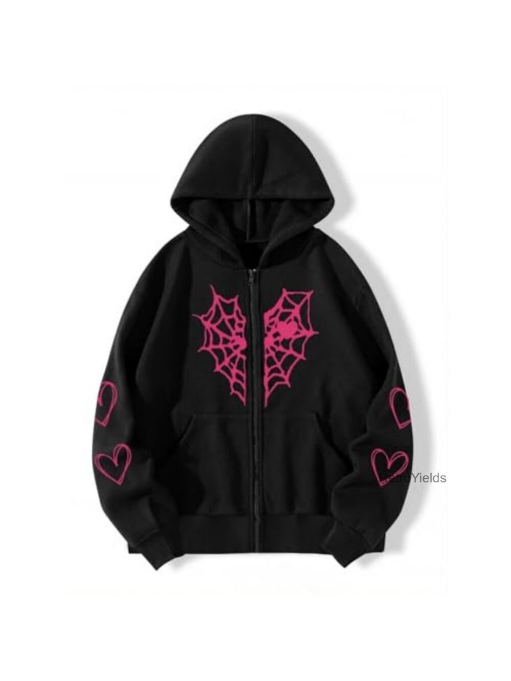 Oversized Y2K Zip Up Hoodie Gothic Spider Web Heart Graphic Sweatshirt Punk